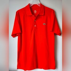 Lacoste Men's Short Sleeve Orange Polo Slim Fit Shirt - Size 4